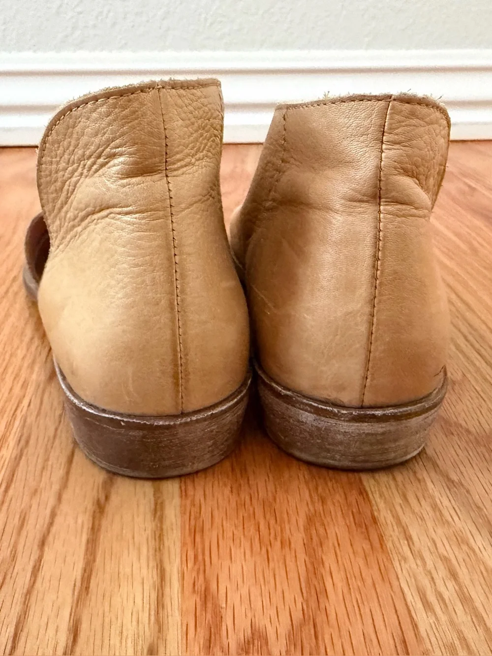 Free People Leather D’Orsay Peep Toe Flats Tan Made in Spain EU 38